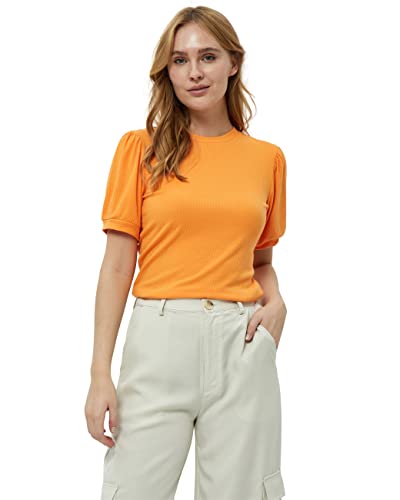 Minus Johanna Runden Halsausschnitt Puff Kurz Ärmel T-Shirt | Tshirt Damen In Orange | Herbst Bluse Damen | Größe S von Minus