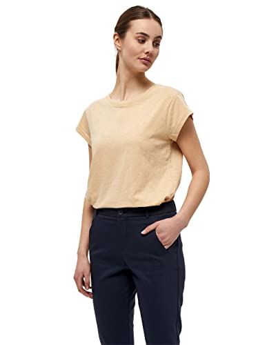 Minus Leti T-Shirt Damen Größe XL | Beige Tshirt Damen | Basic Tshirt Damen Baumwolle Kurzarm Mit Rundem Halsausschnitt | Shirt Damen Elegant Mit Kurzen Ärmeln | Frühling Bluse Damen von Minus