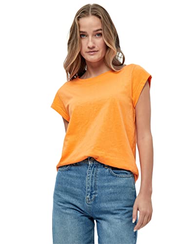 Minus Leti T-Shirt Damen Größe L | Orange Tshirt Damen | Basic Tshirt Damen Baumwolle Kurzarm Mit Rundem Halsausschnitt | Shirt Damen Elegant Mit Kurzen Ärmeln | Frühling Bluse Damen von Minus