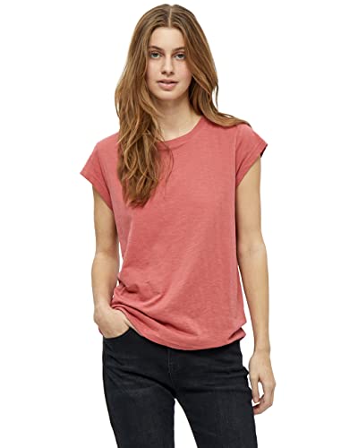 Minus Leti T-Shirt Damen Größe S | Rotes Tshirt Damen | Basic Tshirt Damen Baumwolle Kurzarm Mit Rundem Halsausschnitt | Shirt Damen Elegant Mit Kurzen Ärmeln | Frühling Bluse Damen von Minus