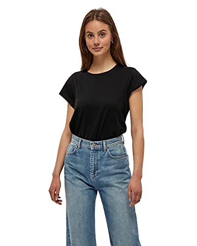 Minus Leti T-Shirt Damen | Schwarzes Tshirt Damen | Basic Tshirt Damen Baumwolle Kurzarm Mit Rundem Halsausschnitt | Shirt Damen Elegant Mit Kurzen Ärmeln | Shirt Schwarz Damen von Minus