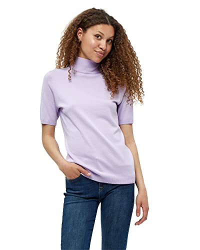 Minus Lima T-Shirt Damen Mit Rollkragen Größe S | Lila Tshirt Damen | Tshirt Damen Mit Hohem Halsausschnitt Und Halbarm | Basic Shirt Damen Elegant | Klassischer Strickpullover Damen von Minus