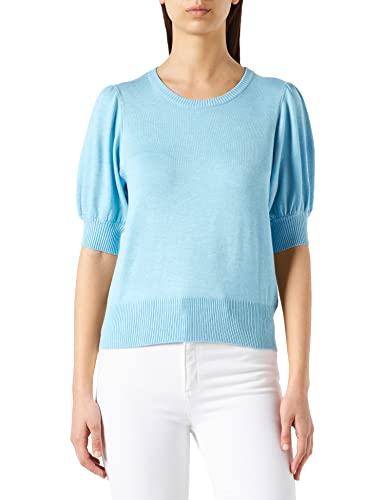 Minus Liva Puff Damenpullover Halbarm Größe L | Blauer Pulli | Gestrickter Pullover Damen Mit Geripptem Saum | Strickpulli Elegant | Frühling Pulli Damen Mit Halbärmel von Minus