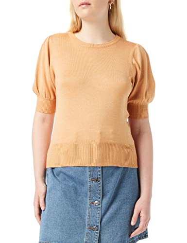 Minus Liva Puff Damenpullover Halbarm Größe XL | Orange Pullover Damen | Gestrickter Pullover Damen Mit Geripptem Saum | Strickpulli Elegant | Frühling Pulli Damen Mit Halbärmel von Minus