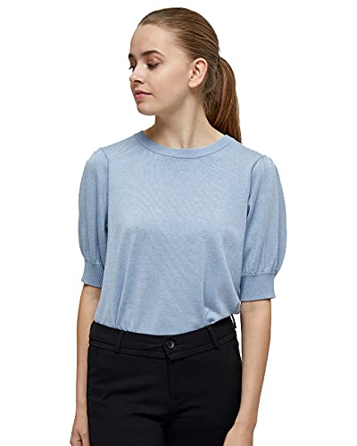 Minus Liva Puff Damenpullover Halbarm Größe L | Blauer Pulli | Gestrickter Pullover Damen Mit Geripptem Saum | Strickpulli Elegant | Frühling Pulli Damen Mit Halbärmel von Minus