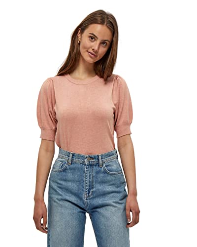 Minus Liva Puff Damenpullover Halbarm Größe XXL | Rosa Pullover Damen | Gestrickter Pullover Damen Mit Geripptem Saum | Strickpulli Elegant | Frühling Pulli Damen Mit Halbärmel von Minus