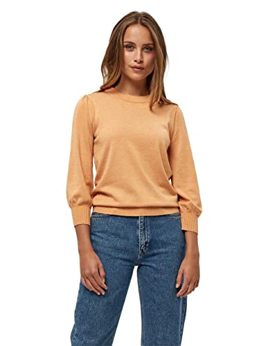 Minus Mersin Pullover Damen Mit Rundem Halsausschnitt Und 3/4 Ärmel Größe L | Orange Pullover Damen | Strickpullover Damen Elegant | Frühling Pulli Damen von Minus