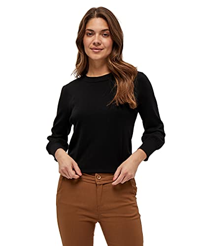 Minus Mersin Pullover Damen Mit Rundem Halsausschnitt Und 3/4 Ärmel Größe M | Schwarzer Pullover Damen | Strickpullover Damen Elegant | Frühling Pulli Damen von Minus