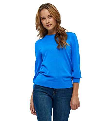 Minus Mersin Pullover Damen Mit Rundem Halsausschnitt Und 3/4 Ärmel Größe XL | Blauer Pulli | Strickpullover Damen Elegant | Frühling Pulli Damen von Minus