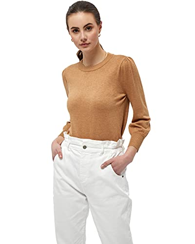 Minus Mersin Pullover Damen Mit Rundem Halsausschnitt Und 3/4 Ärmel Größe XS | Brauner Pullover Damen | Strickpullover Damen Elegant | Frühling Pulli Damen von Minus