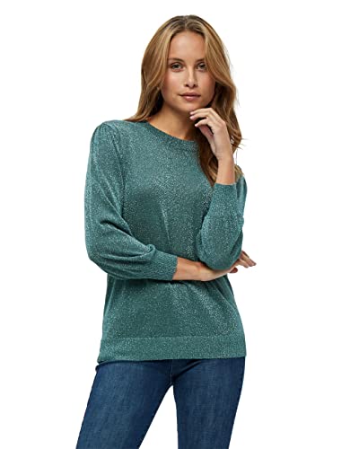 Minus Mersin Pullover Damen Mit Rundem Halsausschnitt Und 3/4 Ärmel Größe XXL | Blauer Pulli | Strickpullover Damen Elegant | Frühling Pulli Damen von Minus