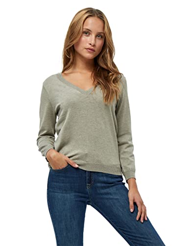 Minus Milla V-Ausschnitt 3/4 Ärmel Stricken Pulli | Pullover Damen In Beige | Herbst Pulli Damen | Größe S von Minus