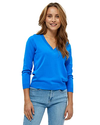 Minus Milla V-Ausschnitt 3/4 Ärmel Stricken Pulli | Pullover Damen In Blau | Herbst Pulli Damen | Größe M von Minus