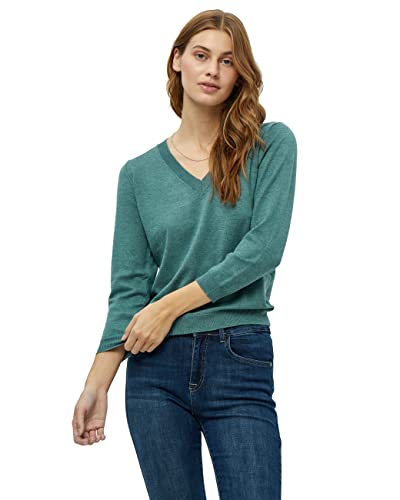 Minus Milla V-Ausschnitt 3/4 Ärmel Strickpullover | Pullover Damen In Blau | Frühling Pulli Damen | Größe L von Minus