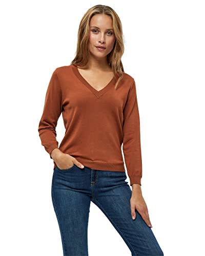 Minus Milla V-Ausschnitt 3/4 Ärmel Strickpullover | Pullover Damen In Braun | Frühling Pulli Damen | Größe L von Minus