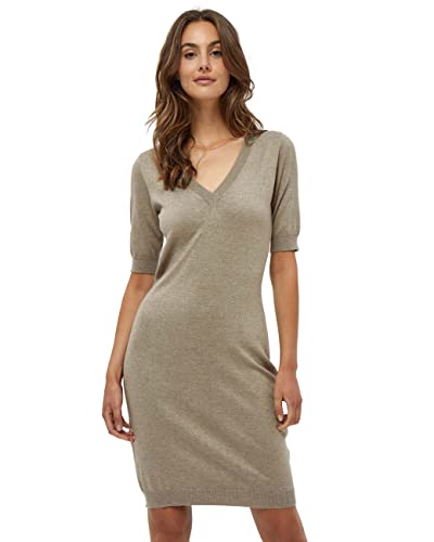 Minus Milla V-Ausschnitt Halb Ärmel Stricken Kleid | Kleid Damen In Beige | Herbst Kleid Damen Elegant | Größe L von Minus