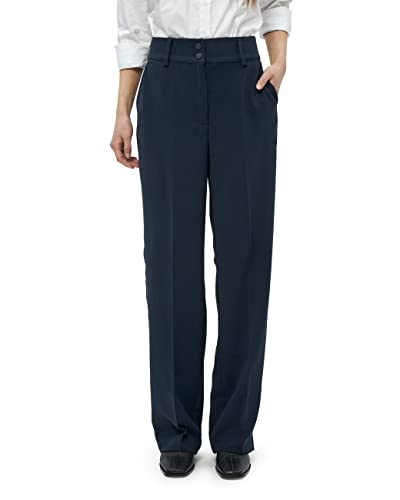 Minus New Ilsa Damen Hosen Größe 34 | Blaues Hose Damen | Hosen Damen Hoch Tailliert & Breites Bein Keuchen | Damen Hose Elegant In Stylischem Business Look | Pants Mit Lockerer Passform von Minus