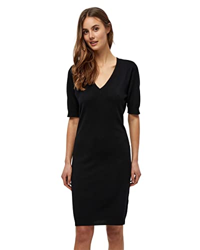 Minus Milla V-Ausschnitt Halb Ärmel Stricken Kleid | Kleid Damen In Schwarz | Herbst Kleid Damen Elegant | Größe L von Minus