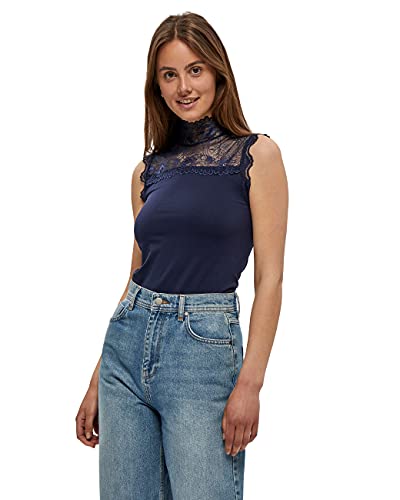 Minus Vanessa Hoch Halsausschnitt Ärmellos Spitze Top | Damen Top In Blau | Herbst Damen Oberteile | Größe L von Minus