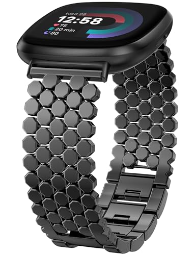 Minyee Metallbänder, kompatibel mit Fitbit Sense 2/Versa 4/Versa 3/Sense Band Damen, elegante Edelstahlkette mit Wabenmuster, schickes schwarzes verstellbares Gliederarmband, Ersatzarmband für Versa 4 Minyee Metallbänder, kompatibel mit Fitbit Sense 2/Versa 4/Versa 3/Sense Band Damen, elegante Edelstahlkette mit Wabenmuster, schickes schwarzes verstellbares Gliederarmband, Ersatzarmband für Versa 4 von Minyee