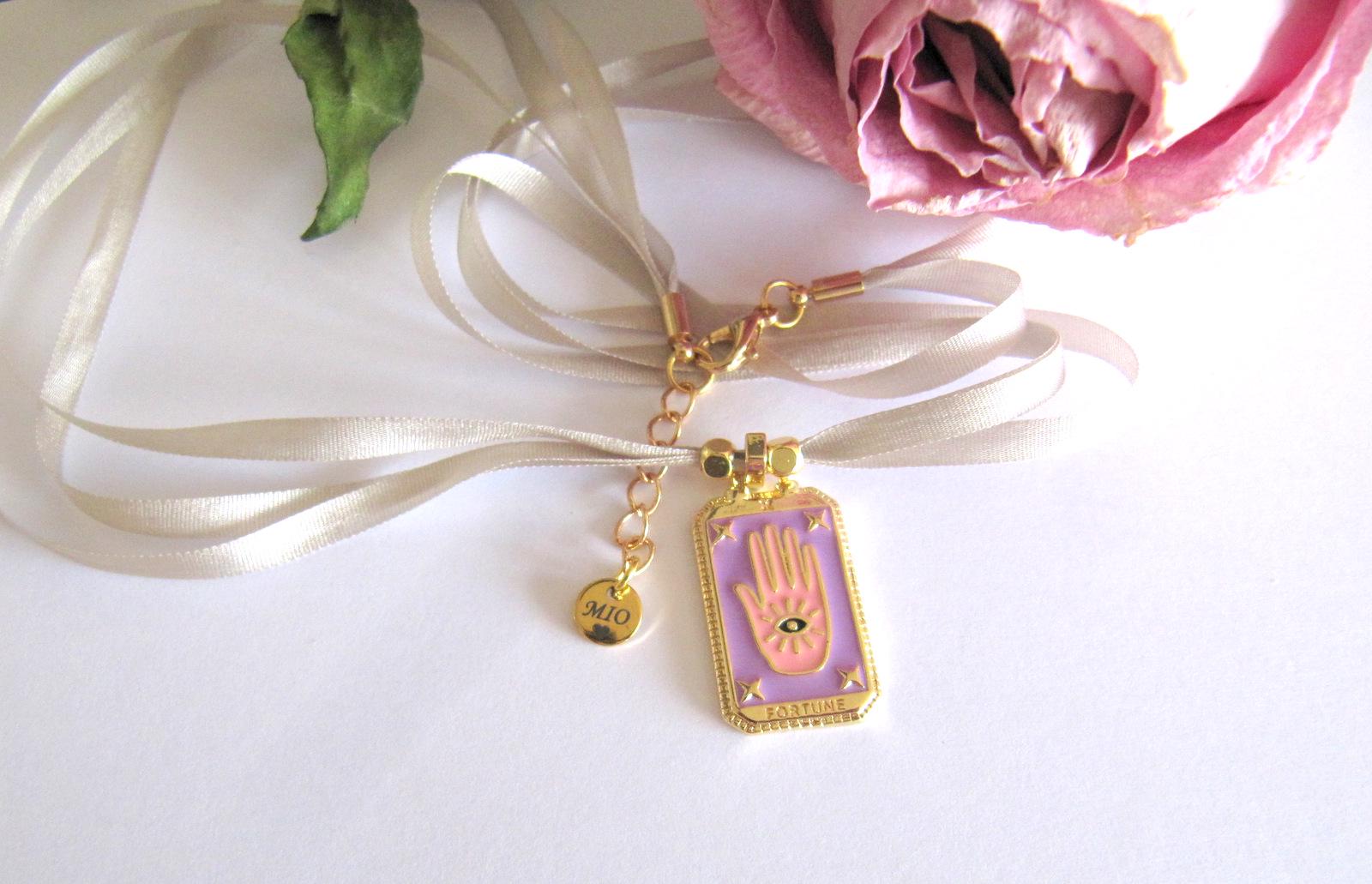 Boho Halskette Mit Tarot Anhänge Fortune, Seide Band Kette Anhänger, Emaille Anhänger Tarot, Naturseide Band Goldener von MioBolife