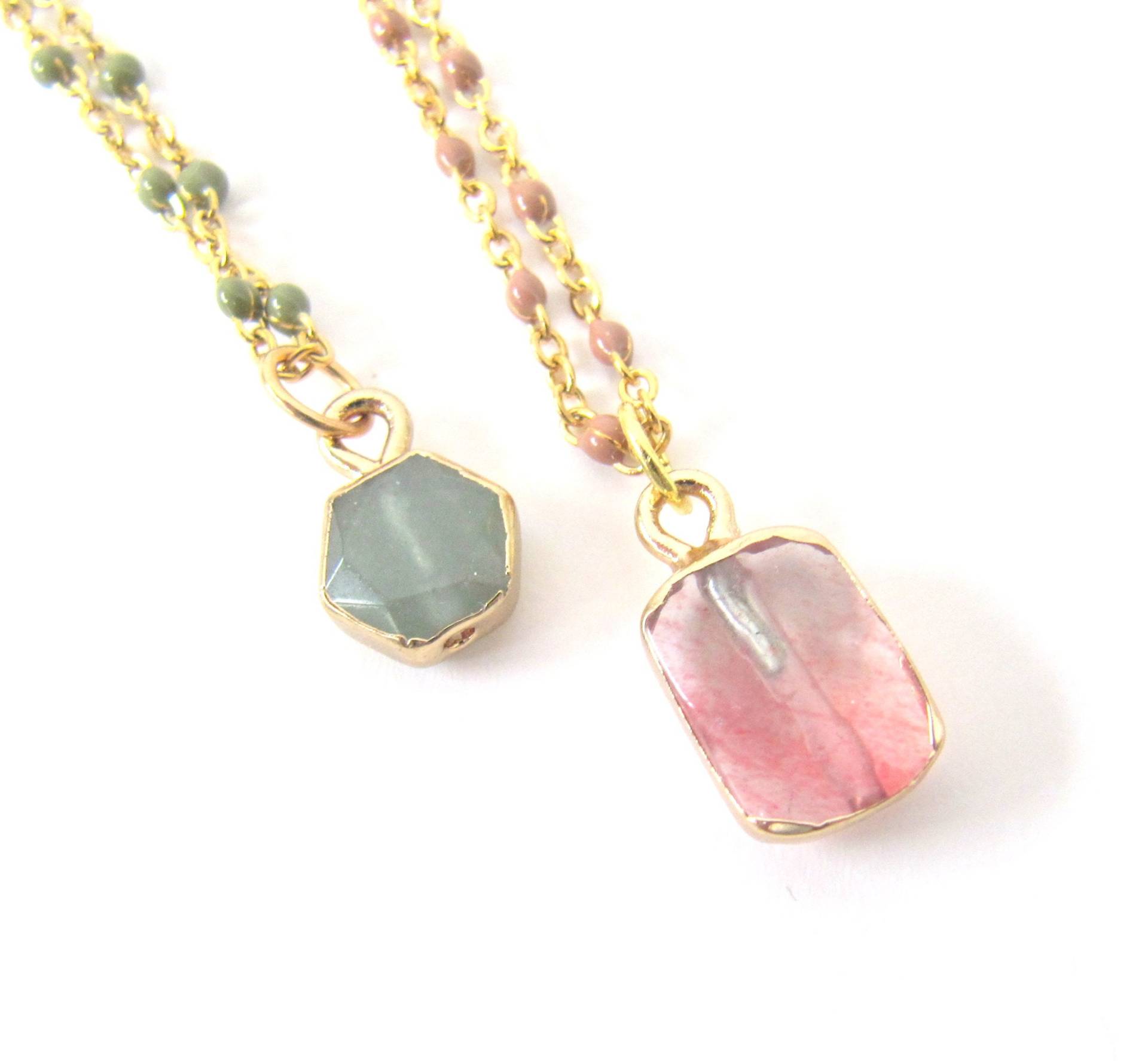 Feine Halskette Aventurin, Goldene Halskette, Rosenquarz Naturstein Muttertag Geschenk, Geschenk Frauen, Rosa von MioBolife