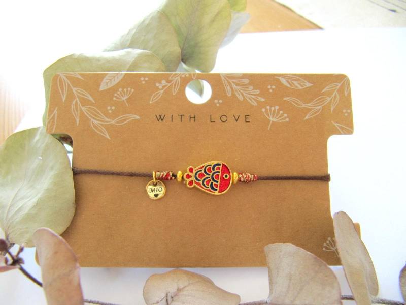 Fisch Amband in Boho Style/ Armband Emaille Fisch Rot Gold/ Hippie Makramee/ Freundschaft Mit Fisch/ Geschenk Für Frauen von MioBolife
