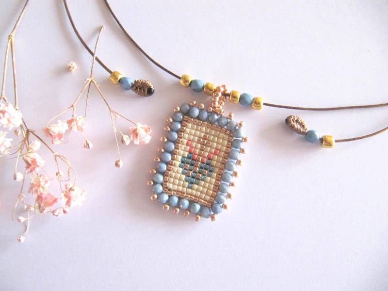 Halskette Mit Charm Miyuki, Anhänger Skapulier, Kette Miyuki Herz, Kette Anhänger, Handgewebte Perlen Kette, Geschenk Frau von MioBolife