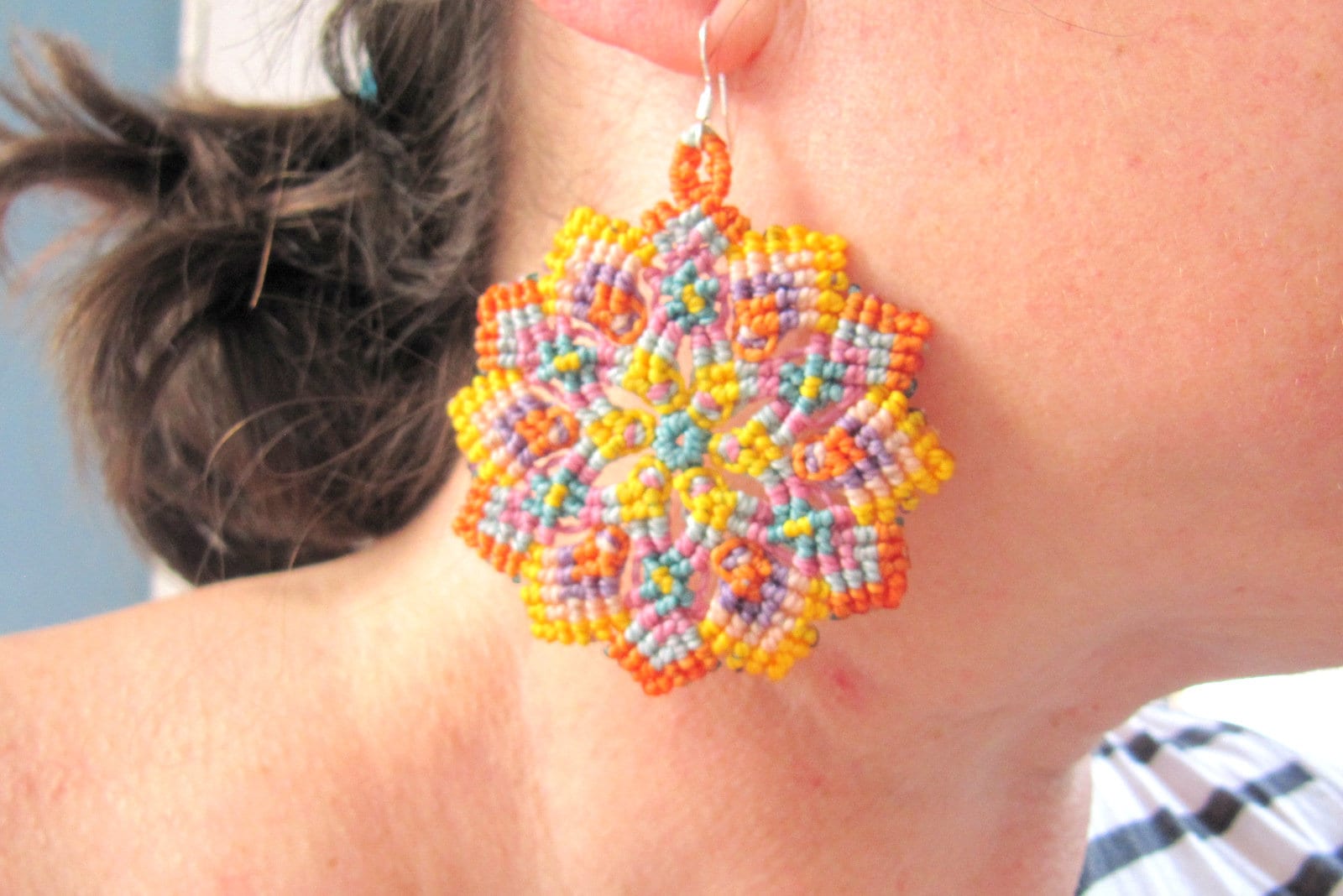 Makramee Ohrringe Mandala, Boho Groß, Geschenk Frauen, Hippie Ohrringe, Folklore Für Damen, Handgewebte von MioBolife