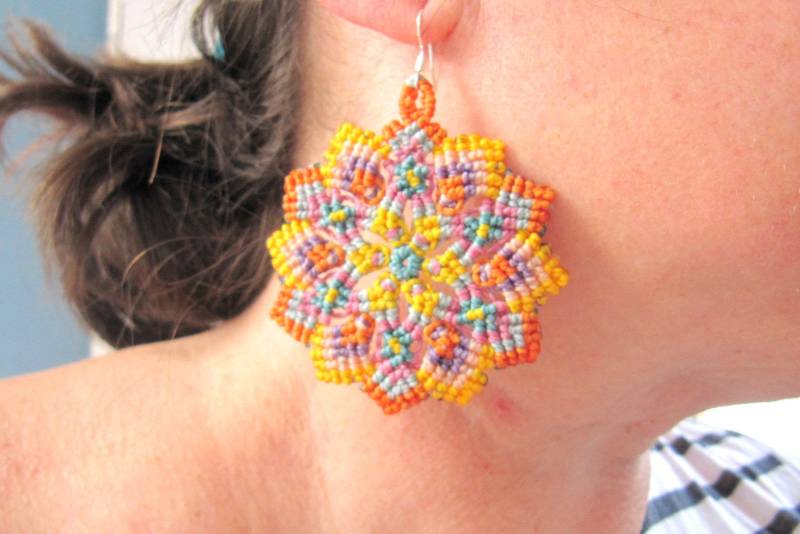 Makramee Ohrringe Mandala, Boho Groß, Geschenk Frauen, Hippie Ohrringe, Folklore Für Damen, Handgewebte von MioBolife