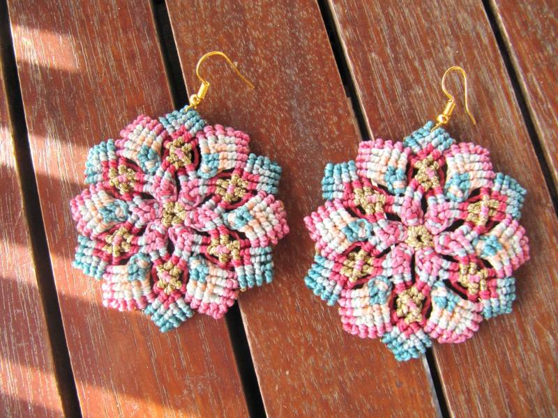 Makramee Ohrringe Mandala, Boho Groß, Geschenk Frauen, Hippie Ohrringe, Folklore Für Damen, Handgewebte von MioBolife