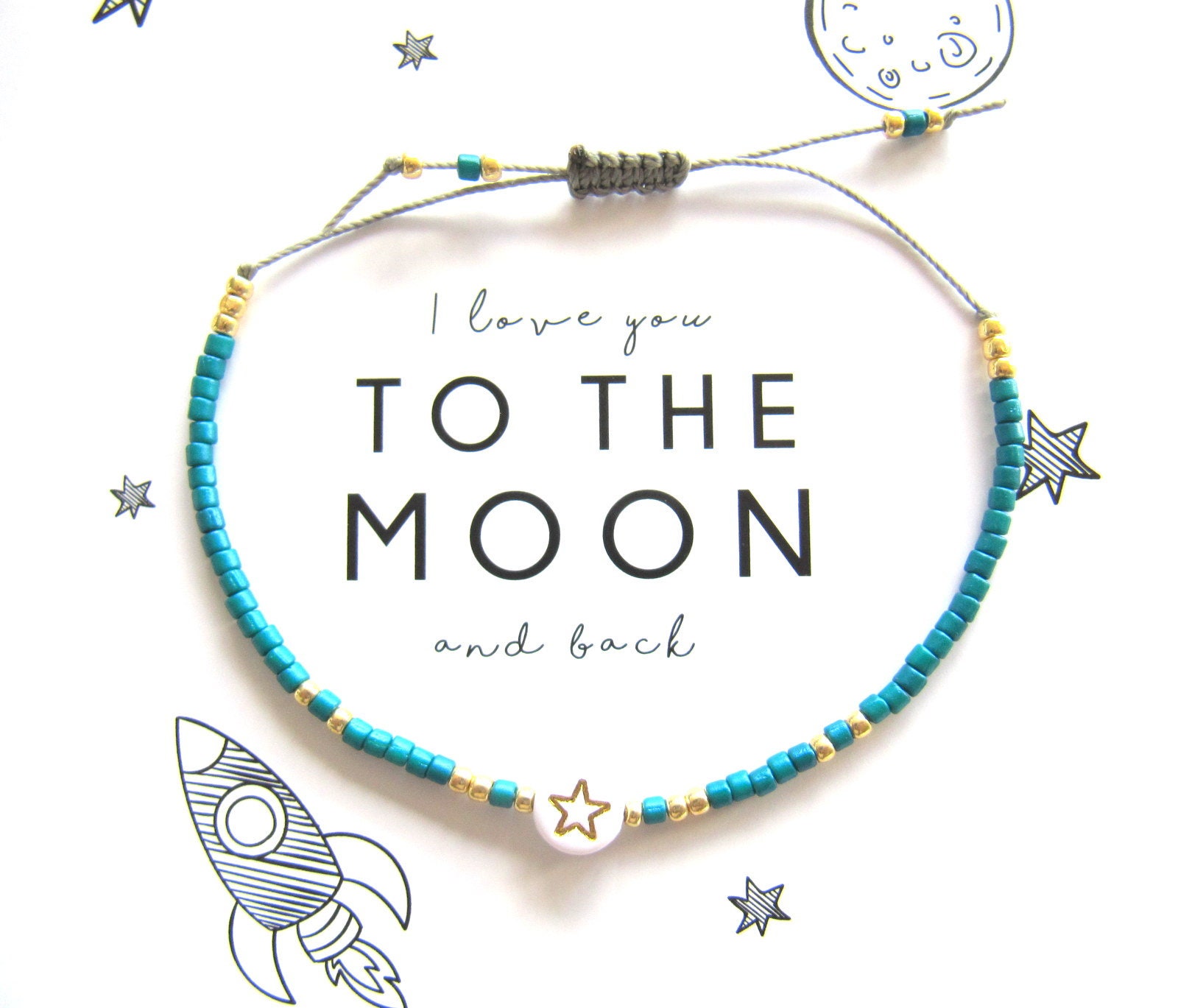 Perlenarmband + Karte, Freundschaftsarmband, Geschenk Beste Freundin, Stern, Herz, Mond, Stapeln Armband, Miyuki Weihnachten von MioBolife