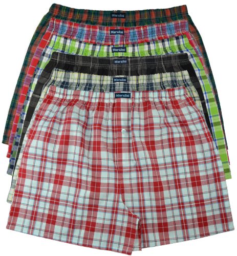 6 oder 4 Web Boxershorts 100% Baumwolle lockere US Style Webboxer kariert in vielen Mustern, Herren Boys Short Jungen Boxer Gewebte Boxer Größen: S M L XL 2XL 3XL 4XL, 6 Stück mit Eingriff Set02, 3XL-9 von MioRalini