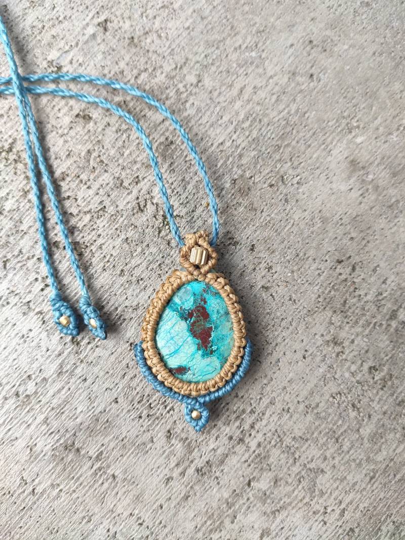Makramee Kette Mit Chrysokoll, Chrysokoll Kette, Halskette von MioSunCreations