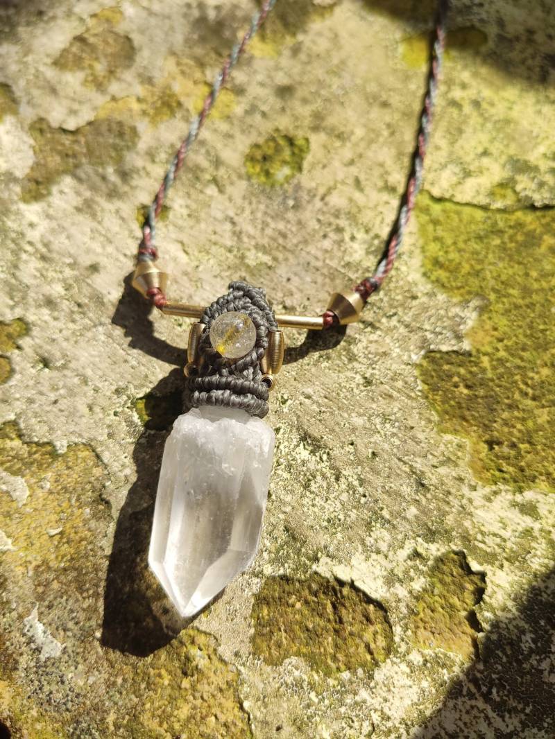 Makramee Kette Mit Zepterquarz Und Rutilquarz, Hippie/Boho Quarz, Halskette von MioSunCreations