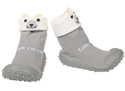 Baby Hausschuhe Babysocken ABS Gummisohle Babyschuhe Antirutsch Gr.19-23(9-24Monate) Badeschuhe versch.Farbe (Gr.21 (15-18 Monat), Bär Grau) von Miobo