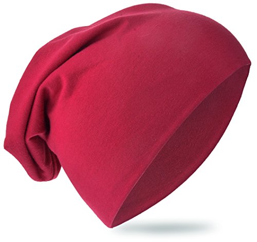 Baby Kinder Jersey Slouch Beanie Long Mütze Unisex Unifarbe Baumwolle Trend, Weinrot, 54-58cm Kopfumfang von Miobo