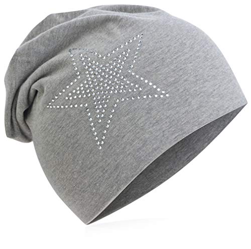 Baby Kinder Jersey Slouch Beanie Long Mütze mit Strass Stern Unisex Baumwolle Trend 2Stern-Grau-M von Miobo