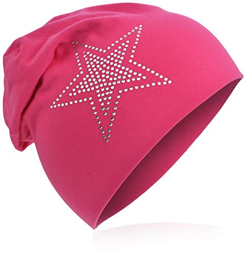 Baby Kinder Jersey Slouch Beanie Long Mütze mit Strass Stern Unisex Baumwolle Trend 2Stern-Magenta-S von Miobo