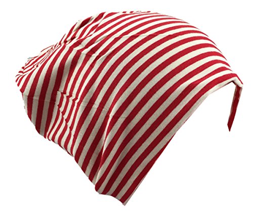 Baby Kinder Jersey Slouch Beanie Long Mütze mit Streifen Unisex Baumwolle KB21-13 Rot/Weiß von Miobo