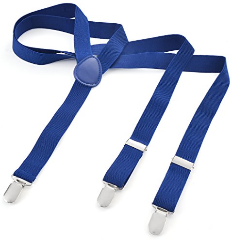 Herren Damen Long Hosenträger Y Form Style 3er Clips elastisch Schmal Unifarbe und Bunt mit verschiedenen Motiv, Blau (Marine),Gr. One Size von Miobo