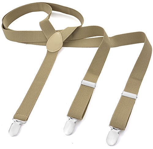 Herren Damen Long Hosenträger Y Form Style 3er Clips elastisch Schmal Unifarbe und Bunt mit verschiedenen Motiv, Beige (Sand),Gr. One Size von Miobo