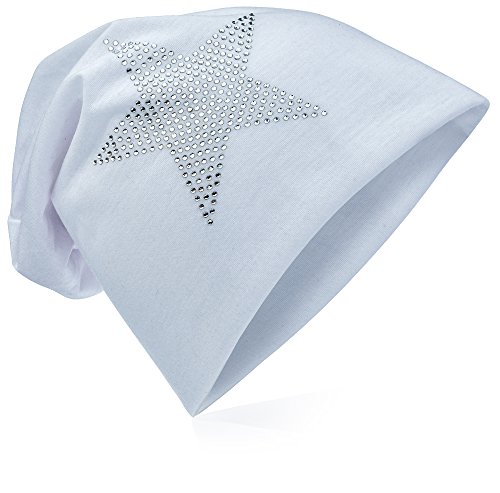 Miobo Jersey Slouch Beanie Long Mütze Stern mit Strass Stern Applikation,Weiss von Miobo