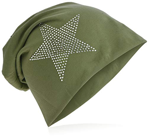 Miobo Jersey Slouch Beanie Long Mütze Stern mit Strass Stern Applikation,Farngruen von Miobo