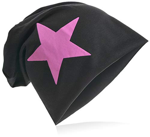 Miobo Jersey Slouch Beanie mit Stern Style, Herren Damen,Einheitsgröße,PinkStern-Schwarz von Miobo