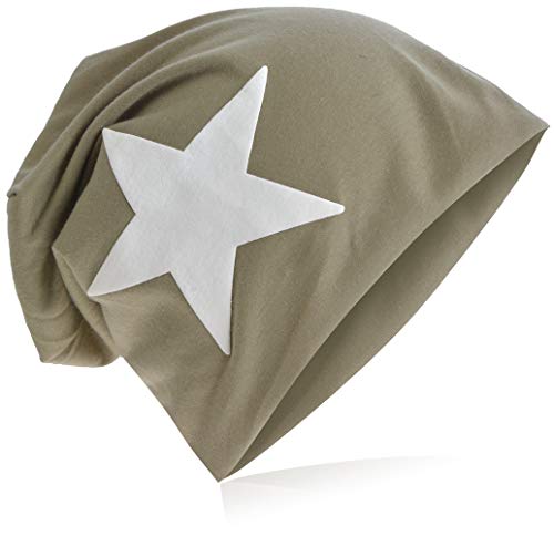 Miobo Jersey Slouch Beanie mit Stern Style, Herren Damen,Einheitsgröße,WeissStern Sand von Miobo