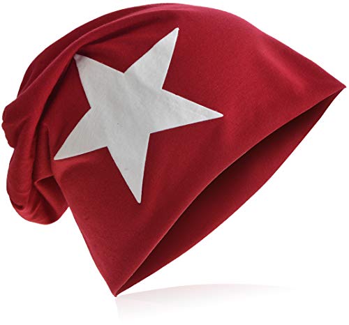 Miobo Jersey Slouch Beanie mit Stern Style, Herren Damen,Einheitsgröße,Stern-Weinrot von Miobo