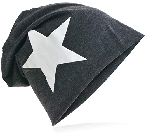 Miobo Jersey Slouch Beanie mit Stern Style, Herren Damen,Einheitsgröße,WeissStern-Anthrazit von Miobo