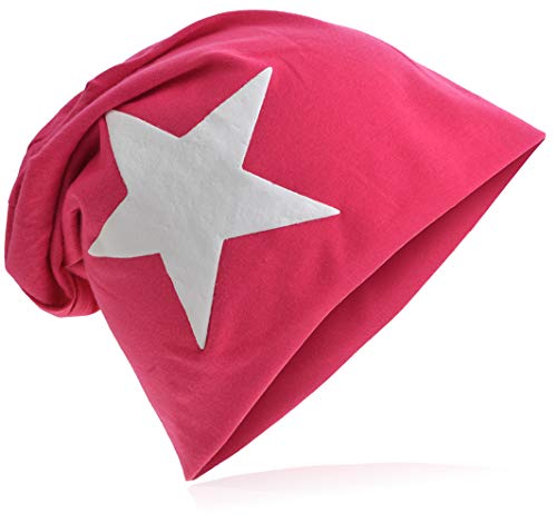 Miobo Jersey Slouch Beanie mit Stern Style, Herren Damen,Einheitsgröße,WeissStern Pink von Miobo