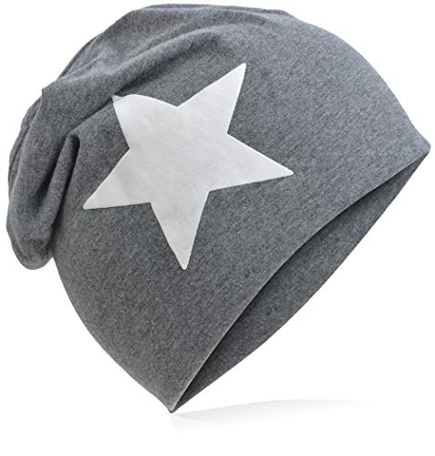 Miobo Jersey Slouch Beanie Long Mütze Unisex Stern Baumwolle Baby Kinder Damen Herren Groß Stern Anthrazit 48 von Miobo